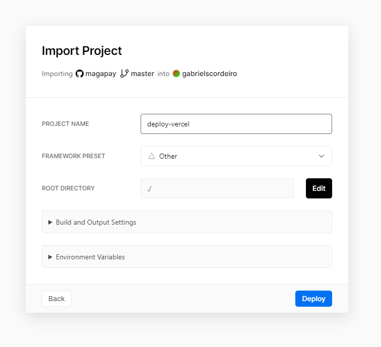 Configurações de Deploy